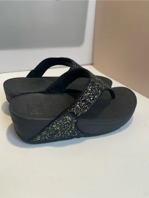 FitFlop Black Glitter MicroWobbleboard Thong Sandals Size US 5 EU 36 Comfort thumbnail 4