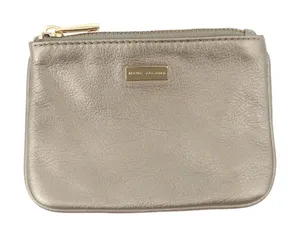 Marc Jacobs Soft Pebble Leather Platinum Colored Zip Top Coin Purse Wallet thumbnail 1