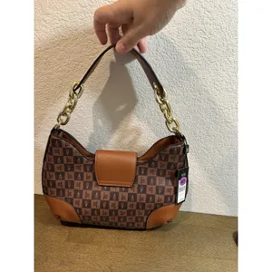 London Fog Collection Brown Monogram Stripe Hobo Shoulder Bag Gold Chain New thumbnail 5