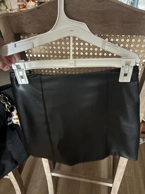 Abercrombie Black Vegan Leather Mini Skort thumbnail 2