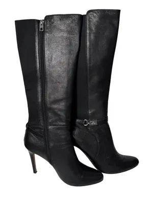 Coach Ultima Knee‎ High Leather Black Heeled Boots Womens Size 9 thumbnail 1