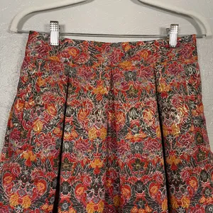 Maeve Anthropologie Women S Rosie Floral Gold Pleated Brocade Skirt Pockets thumbnail 3