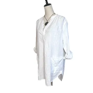 Seafolly White Cotton Tunic Beach Cover Up Roll Tab Sleeve M‎ Minimalist Travel thumbnail 4