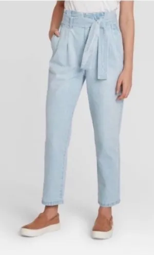 A New Day Womens Light Wash Paperbag Waist Denim Jeans Size‎ 6 Belted Tapered thumbnail 1