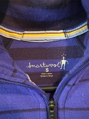 Smartwool Women’s Striped Quarter Zip Pullover - Royal Blue & Navy merino wool thumbnail 2