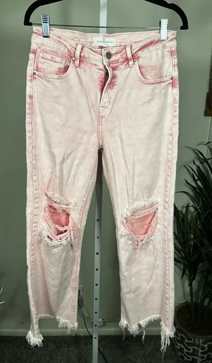 J125. Risen Soft Pink Distressed Flared Jeans Size undefined thumbnail 1