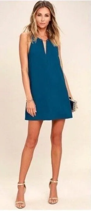 NWT Lulus Barbell Plunge Shift Dress in Teal Blue Size Extra Small‎ thumbnail 1