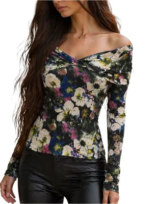 RACHEL Rachel Roy Floral Off Shoulder Top XL Twist Neck Long Sleeve thumbnail 1