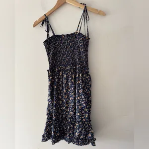 Miss‎ Me Blue Floral Tie Strap Smocked Ruffle Hem Dress thumbnail 4