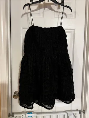 Black Textured Mini Dress with Spaghetti Straps thumbnail 2