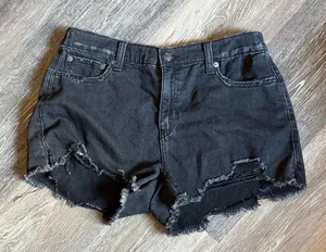 Aerie Vintage Wash Black Distressed Denim Shorts Size M thumbnail 1