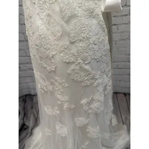 NWT David’s Bridal Ivory Cap Sleeve Lace Trumpet Wedding Dress Size 2 - $599 thumbnail 9