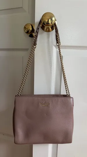 Kate Spade New York Taupe Mauve Pebbled Cow Leather Gold Chain Shoulder Bag thumbnail 1