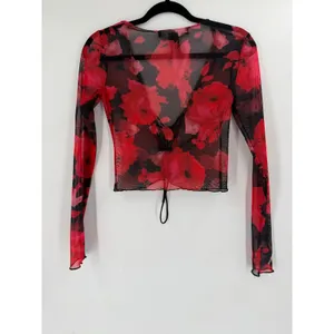 Lioness Mesh Top Women S Red Black Floral Lace Up Grunge Goth‎ Y2K Romantic thumbnail 4