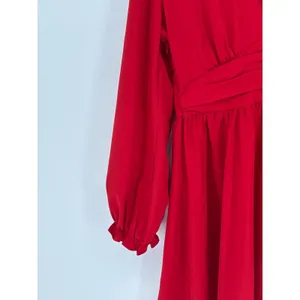 UMENLELE Red Long Sleeve Ruched V Neck‎ Mini Dress Women's Size Medium thumbnail 5
