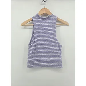 Free People Tank Top Womens XS Purple Striped Mock Neck Textured Knit Sleeveless thumbnail 2
