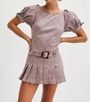 NWOT Free People Sevi Plaid Belted Puff Sleeve Drop Waist Mini Dress Size M thumbnail 1