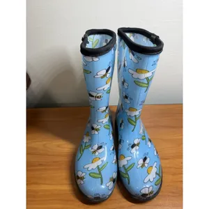 SLOGGERS Bumble Bee Flowers Daisy Print Blue Women's 6 Rain Boots Chore Garden thumbnail 2
