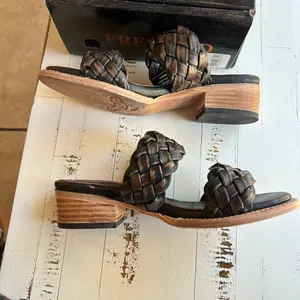Freebird ginger braided distressed black leather sandals thumbnail 6