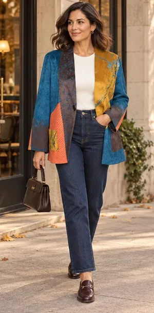 Vintage 90s Colorblock Faux Suede Wearable Art Blazer Jacket Blazer NWOT thumbnail 1