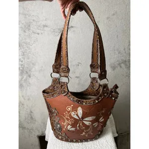 Western Dragonfly Studded Shoulder Bag Wallet Set Tooled Boho Cowgirl Purse thumbnail 5