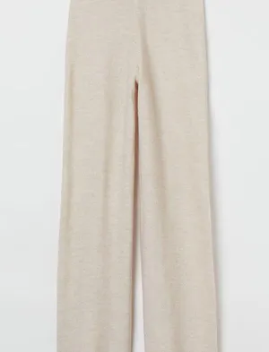 H&M NWT Knit Pants Wide Leg Color - Light beige melange thumbnail 3