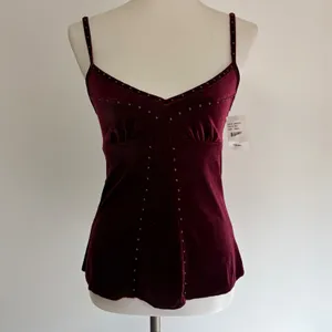 Shameless Velvet Camisole Small Burgundy Studded V-Neck Y2K 90s Whisigoth Goth thumbnail 2