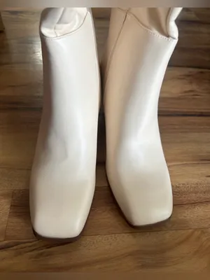 Women's Over-the-Knee Cream Leather Block Heel Boots thumbnail 4