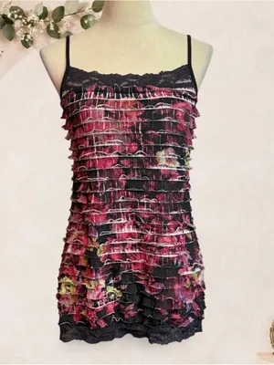Maurices Burgundy and Black Floral Ruffle Camisole thumbnail 3