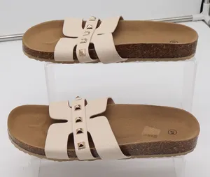 Unbranded Slide Sandals Womens 41 H-Strap Pyramid Studs Cream Cork Good thumbnail 1