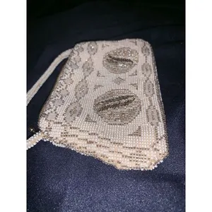 white‎ gold beaded floral bag 7"x4" thumbnail 6
