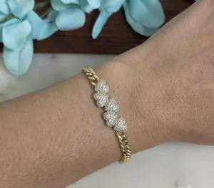 14K Gold Plated XP Womens Heart Pave Crystal Curb Chain Bracelet‎ Adjustable thumbnail 1