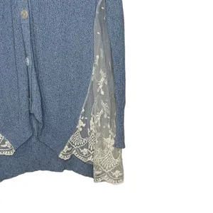 Altar'd State Cardigan Sweater Size Small Blue With White‎ Floral Lace Sides thumbnail 3