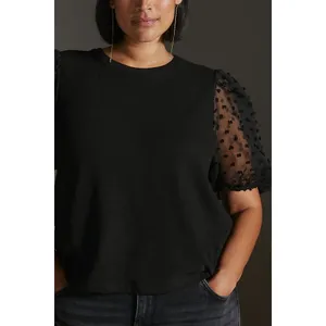 Maeve by Anthropologie Black Peplum Sheer Sleeve Blouse Size Medium thumbnail 3