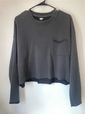 Aerie Cropped Charcoal Crewneck Pocket Sweatshirt thumbnail 1