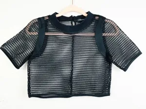FOREIGN‎ EXCHANGE Black Fishnet Crop Top Size Small thumbnail 1