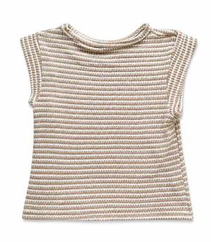 SheIn Women’s Beige Cream Striped Waffle Knit Sleeveless Top Size S thumbnail 1