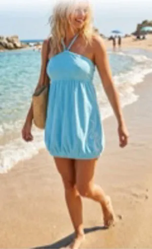 Y2K Baby phat Phat Blue Halter Swim Coverup Dress with Cat Logo Size L thumbnail 1
