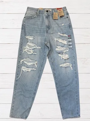 NWT Levi's High Waisted Mom Jeans Distressed Light Wash W29 L29 Grunge Y2K thumbnail 1