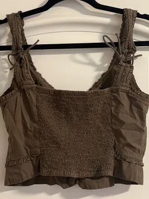 Free People Olive Green V-Neck Button Crop Top thumbnail 4