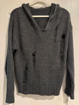 American eagle don’t ask why distressed hooded sweater  thumbnail 1
