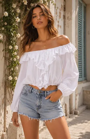 The Fifth Label Elegant White Ruffle Off-Shoulder Blouse Crop Top Size XL thumbnail 1