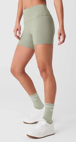 Alo Yoga Airbrush 5” Sage Green High Waist Biker Athletic Workout Shorts S thumbnail 1