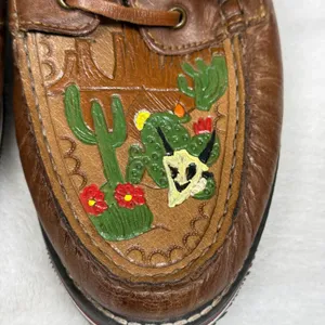 Roper Brown Leather‎ Hand Painted Cactus Skull Boat Shoes Moccasins 9 thumbnail 5