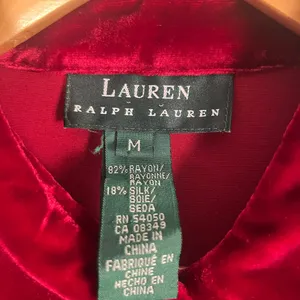 Lauren Ralph Lauren red silk blend collared button up velour velvet size M thumbnail 3