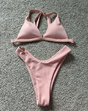 Pink Ribbed Bikini Set thumbnail 1