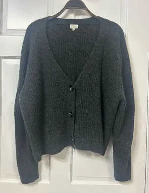 Cost Plus World Market Charcoal Ribbed V-Neck Button Cardigan O/S thumbnail 1