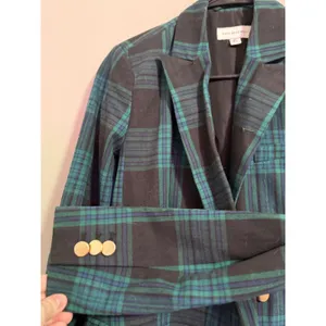 Free Assembly Women's Plaid Double‎ Breasted Blazer Teal Black Gold Buttons XS thumbnail 7