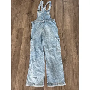 Vintage y2k Aerie Denim Cargo Overalls Light Wash Wide Leg Utility Dungarees S thumbnail 6