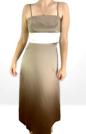 00s THREAD Vintage Brown White Striped Spaghetti Strap Maxi Gown thumbnail 3